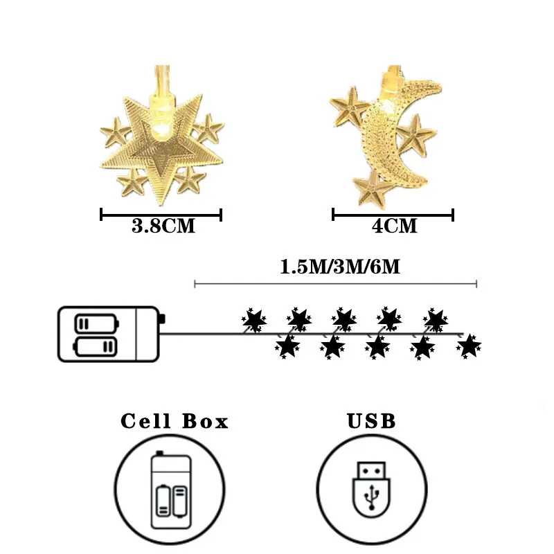 ไฟประดับพระจันทร์20LED รูปดาวนำไฟสายประดับดาวต้นคริสต์มาสที่สดใสการตกแต่งบ้านปาร์ตี้คริสต์มาส