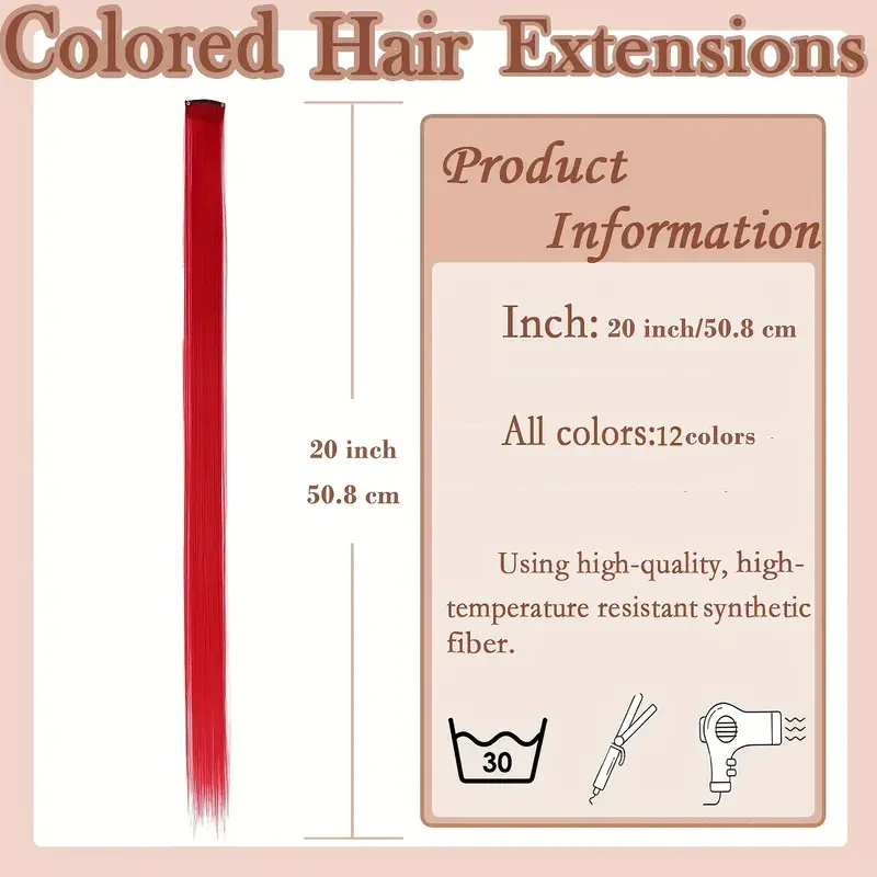 12 peças de extensões de cabelo com prendedor de arco-íris para meninas – cabelo sintético vibrante para Halloween, festas de Natal e presentes