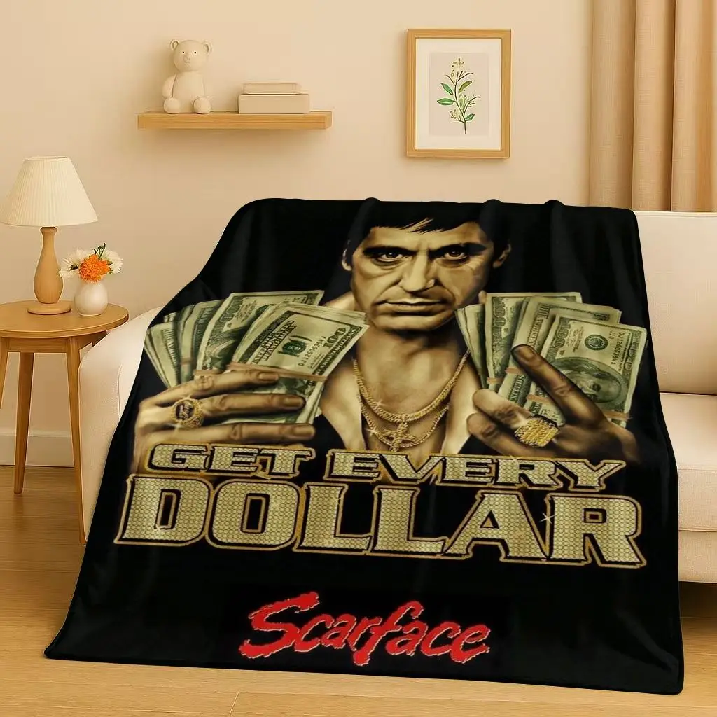 

3D Retro Scarface Tony Gang Movie Flannel Blanket,Ultra Soft Plush Throw for Home Bedroom Bed Sofa Cover Office Picnic Kids Gift