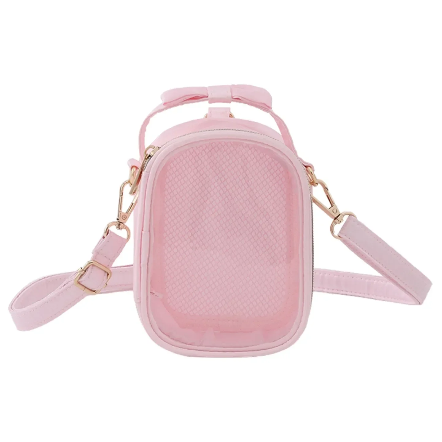 

LIBOER Cute Bow Ita Bag with Removable Insert Plate Double Transparent Windows Messenger Bag Woman Small Shoulder Crossbody Bag