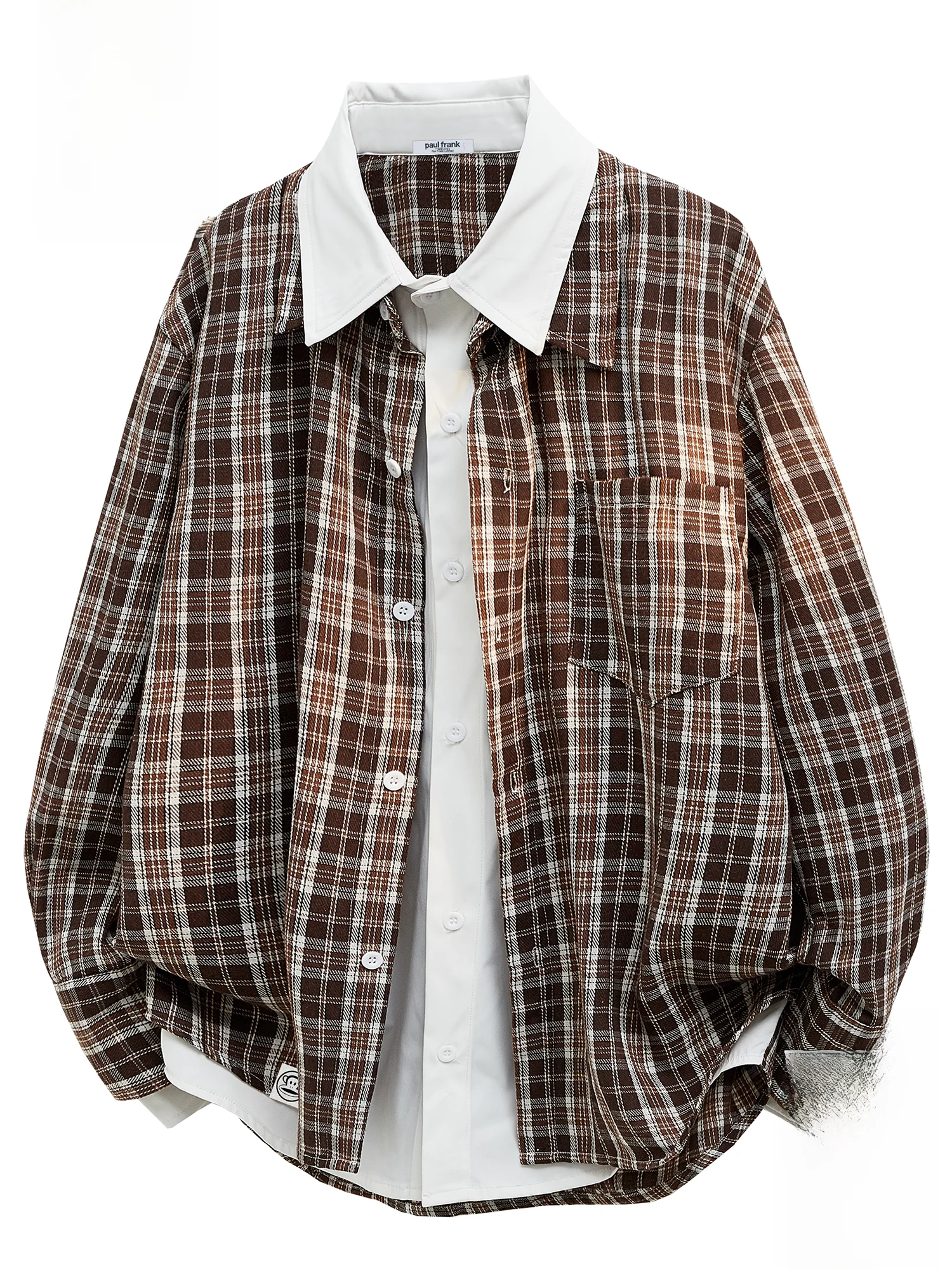 

PaulFrank Large Mouth Monkey Plaid Long Sve irt Loose Casual Spring New Sle Polyester Cotton Blend Button up irt