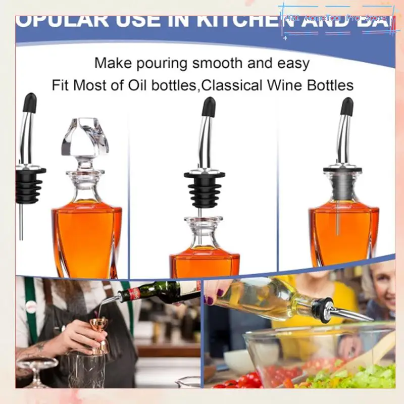

Stainless Steel Pour Spouts For Liquor Bottles, Oil, Vinegar, And Wine With Rubber Dust Caps-A73I