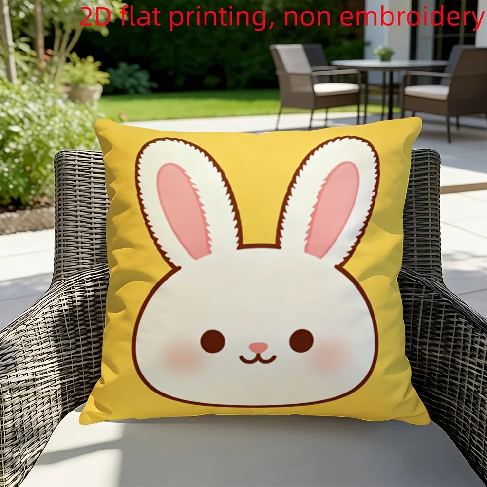 Cute White Rabbit Pillowcase, Yellow Kawaii Bunny Cushion Cover, Cartoon Animal Face Art, Kids Room Decor, Soft Home Gift