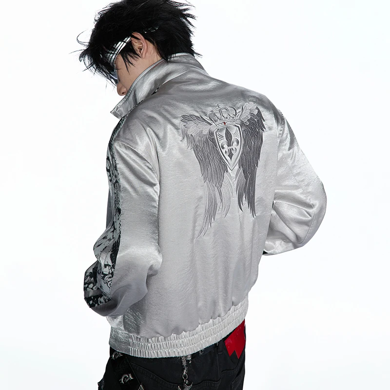 LUZHEN 2026 New Fashion Fake Two Piece Design Casual Unisex Men's Jacket Handsome Back Embroidery Pattern Stand Neck Coat JY9353