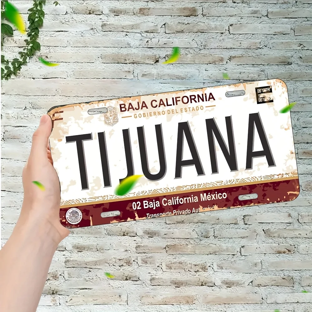 Vintage Mexican License Plate Metal Tin Sign - 15.24x30.48 cm Baja California & Tijuana Wall Art, Distressed White/Red/Black Ret view 4