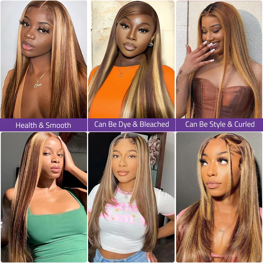 36 بوصة تسليط الضوء على 13x6 HD الدانتيل الجبهة الباروكات شعر الإنسان 13x4 شعر طبيعي مفرود باروكة من شعر طبيعي شفاف الدانتيل شعر مستعار أمامي للنساء السود