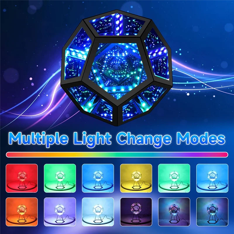 ABAE-luz de espejo, luz de dodecaedro infinita para decoración de sala de juegos, cubo 3D, iluminación nocturna que cambia de Color RGB fresco