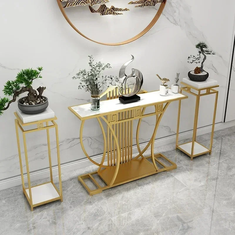 ZK new Chinese entrance table modern light luxury marble entrance table against the wall narrow table metal strip case