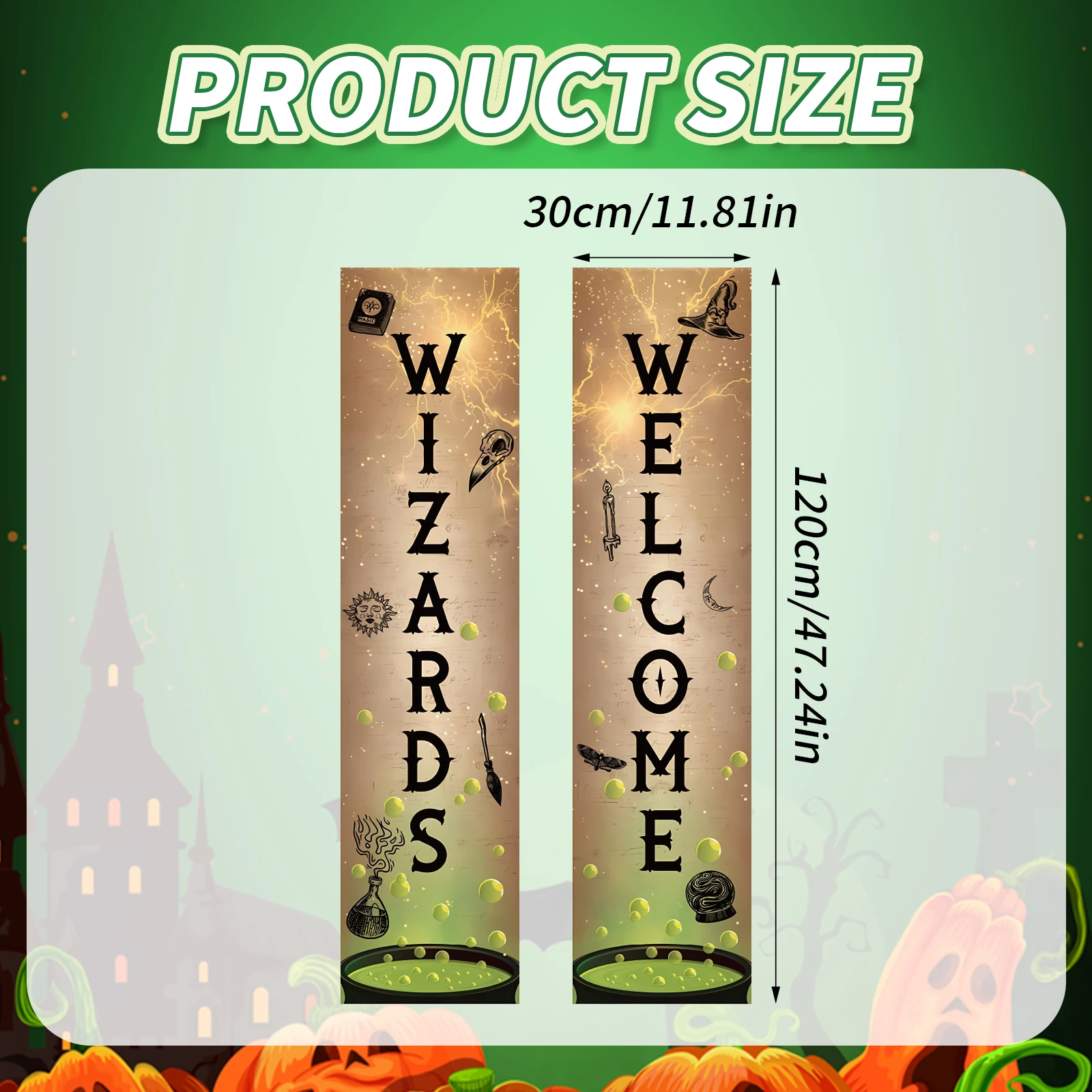 لافتة باب معالجات الترحيب مكونة من قطعتين لافتة شرفة معالج لافتات حفلات سحرية من البوليستر مع مسامير وسلسلة لسهولة التعليق #3