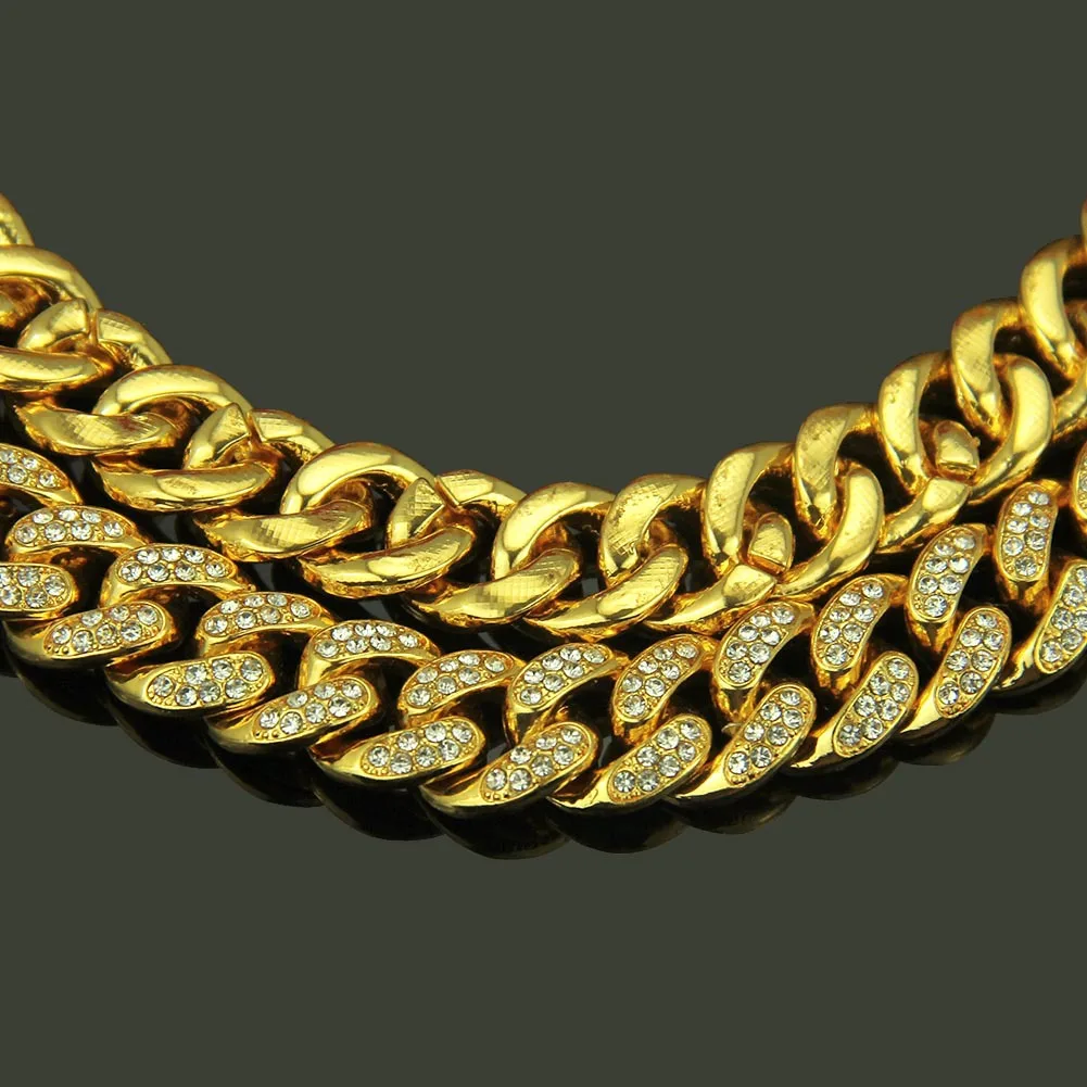 HNSP Miami Cuban Link Iced Out Chain Necklace For Men - Heavy Duty Curb Bling Bling Hip Hop Chains Jewelry 13MM Wide