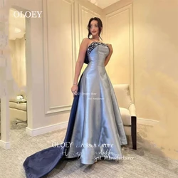 OLOEY Modest A-line Strapless Arabic Prom Gown Floor Length Evening Formal Wedding Party Dress PleatsTaffeta Custom Made