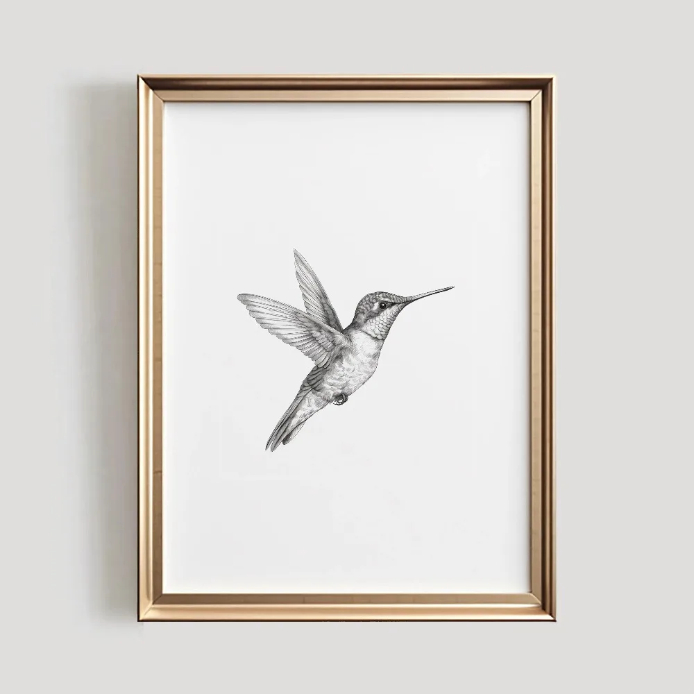 Frameless Retro Hummingbird Wall Art Canvas Poster Simple Retro Bird Farmhouse Decoration Country Painting Apartment Decoration