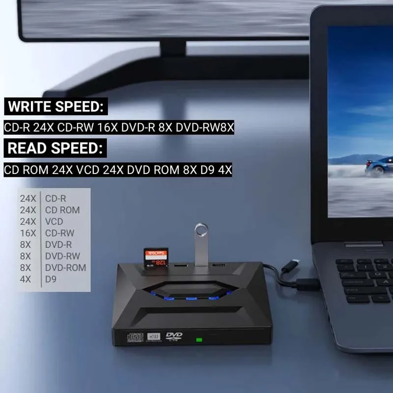 Obrázek 5: USB 3.0 typ 3-in-1 multifunkční externí mobilní pohon cédéčko DVD čtečka palič, sdà­let karta, U kotouč hráč číst rychlost cédéčko rom 24X CD-RW