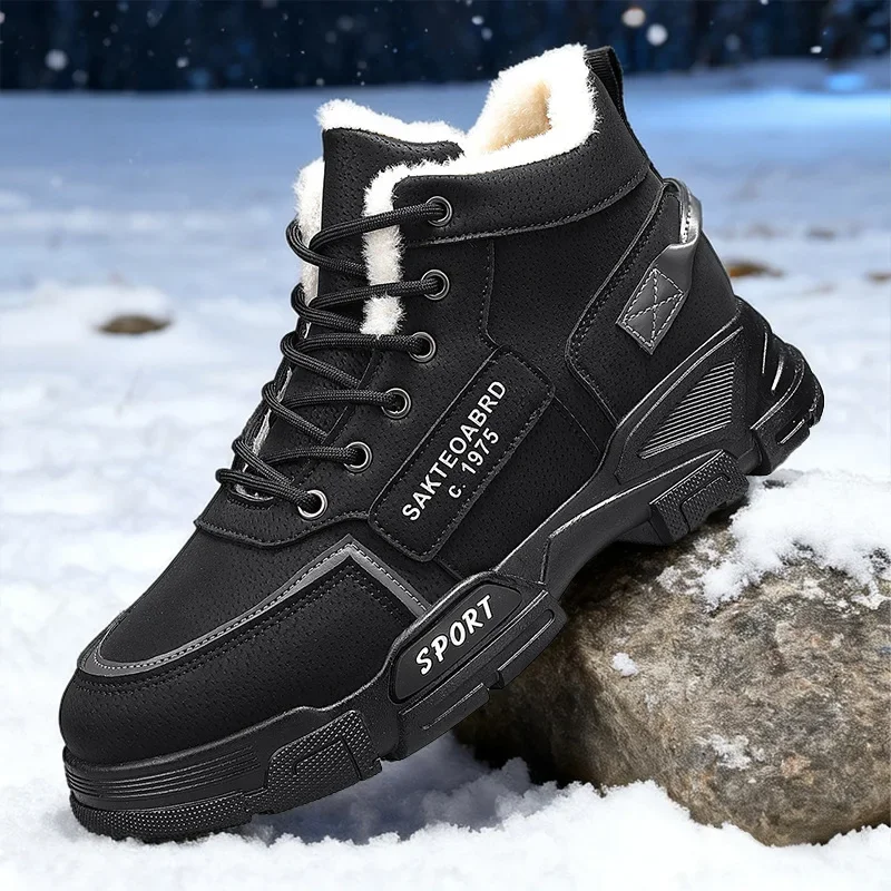 Men Extra Large Size Snow Boots Winter Fleece Lined Cold‑Proof Warm Cotton Martin Boots Outdoor Cotton Footwear
