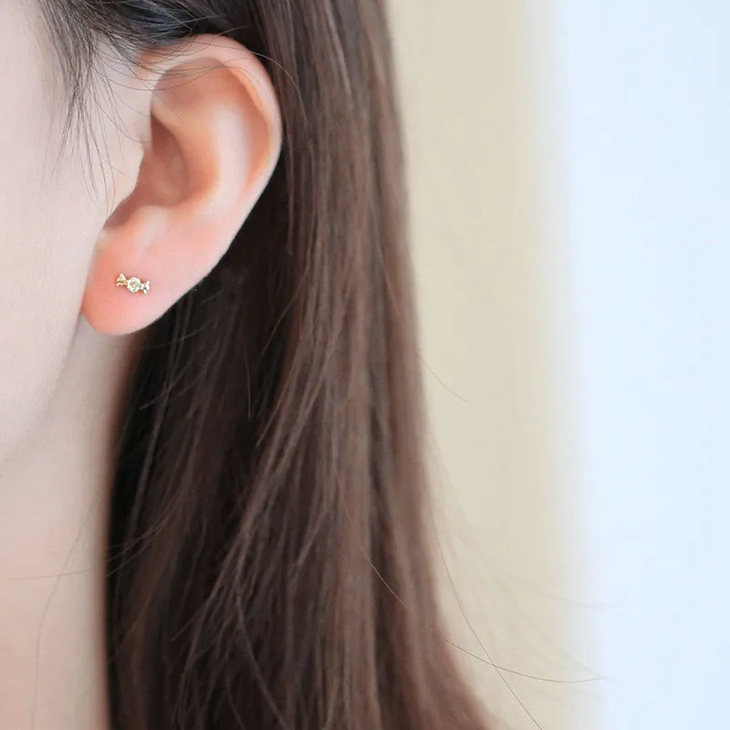 925 Sterling Silver Plated 14K Gold Zircon Candy Kolczyki dla kobiet Koreańskie Mini Śliczne Akcesoria Biżuteryjne — zdjęcie 4