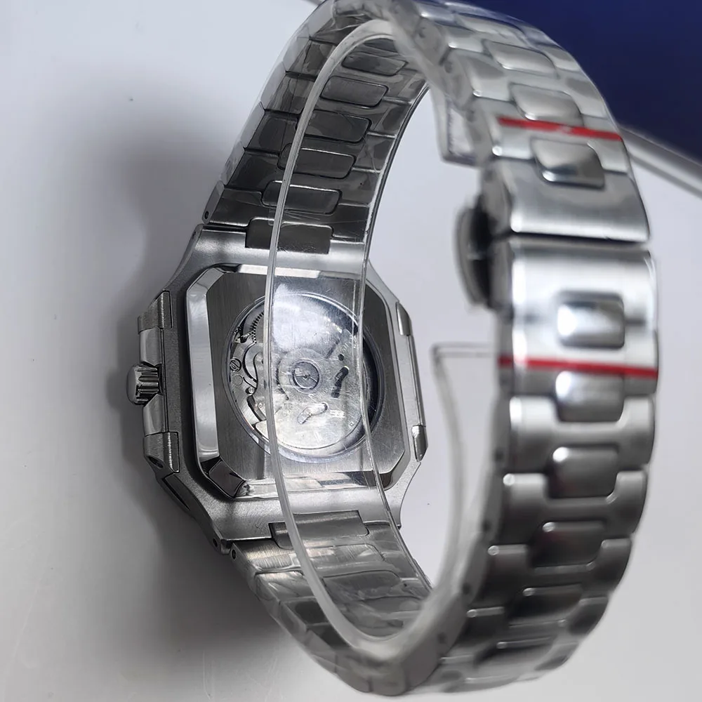 Reloj cuadrado de 38MM, caja de acero inoxidable, pulsera, botón plegable, Esfera luminosa NH35, movimiento mecánico automático, resistente al agua