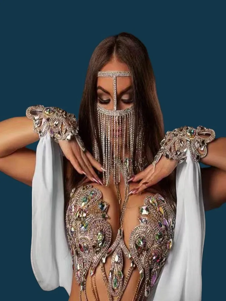 Máscara Sexy de cristal para fiesta de Halloween, borla larga para cena, máscara de lujo de gama alta, accesorios faciales para fiesta de cumpleaños