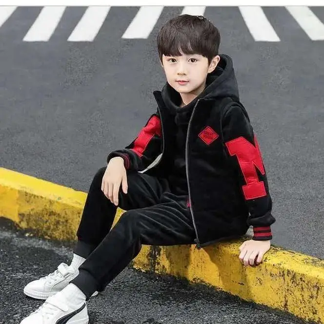 2023 Winter Boys Tracksuit Autumn Toddler Teenager Clothes Tiger Velvet Jacket + Sweater + Pant Children Kids 8 9 10 11 12 Year