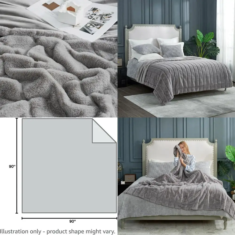 

Уютный плюшевый плед из искусственного меха в полоску, 90x90 дюймов, серый для дивана, дивана, спальни, гостиной