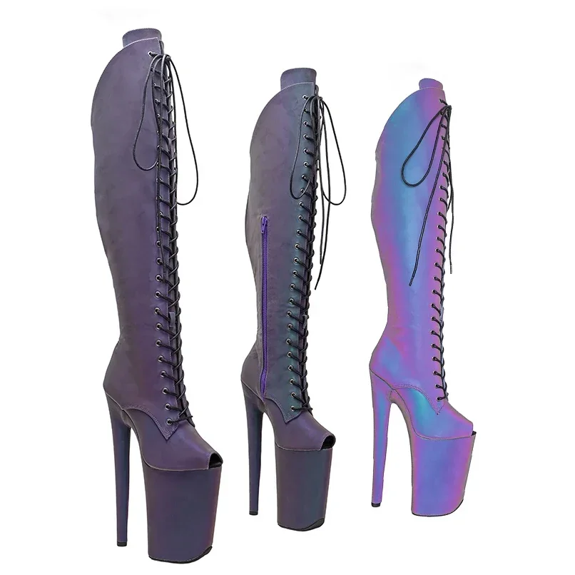 Leecabe 23CM/9 cali holograficzne górne buty do tańca na rurze z odkrytymi palcami wysokie obcasy buty do tańca na rurze