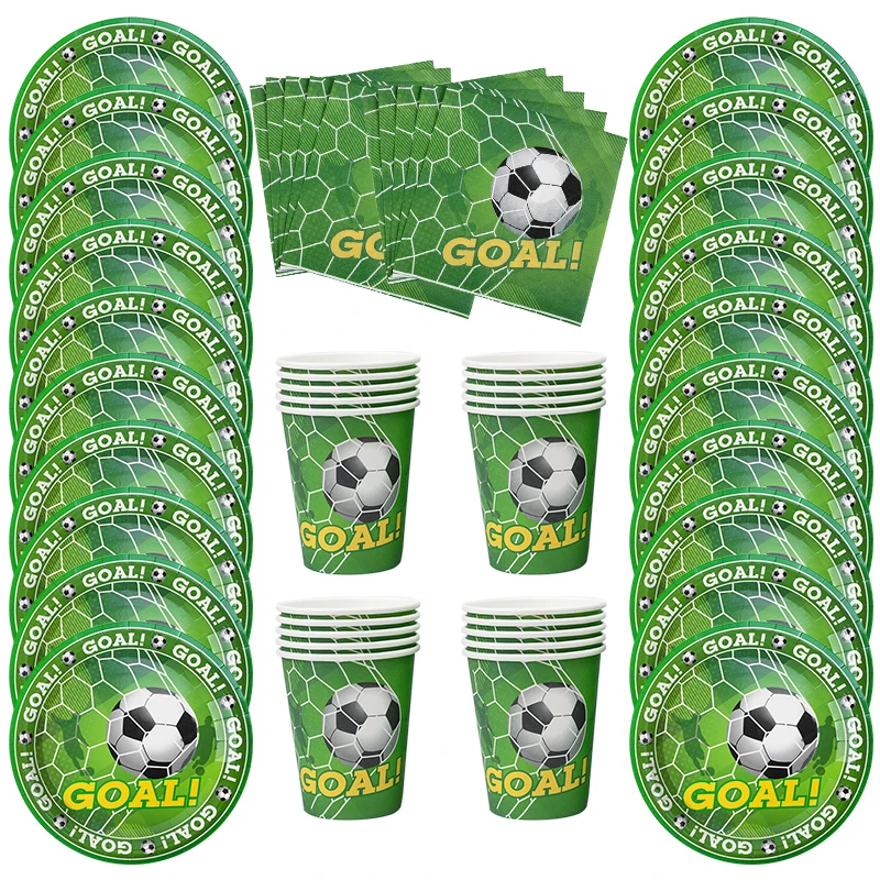 Football Soccer Theme Disposable Tableware Paper Plate Cup Tablecloth Kids Boys Sport Birthday Party Decoration Favors Supplies