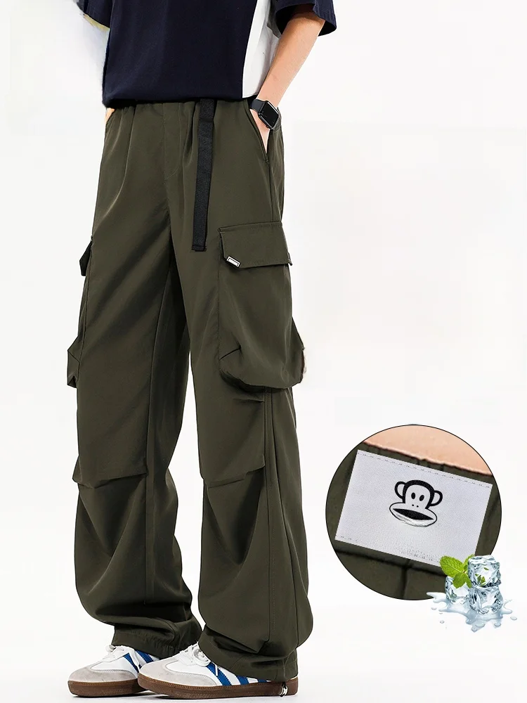 

PaulFrank American Military een Work Pants Men Summer Ice Silk Thin Qui Dry Straight Casual Pants Loose Fit Long Pants