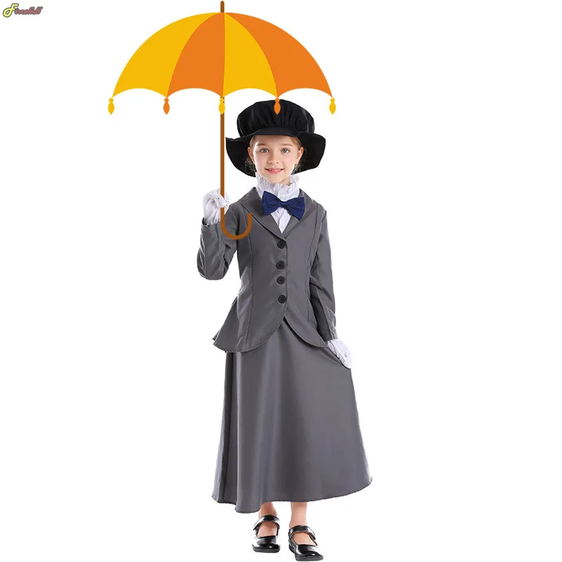 Girls Teacher Magic Blazer Nanny Costume Kids Child Uniforms Outfit Mary Poppins Cosplay Fantasia Halloween Mardi Gras Dress Up