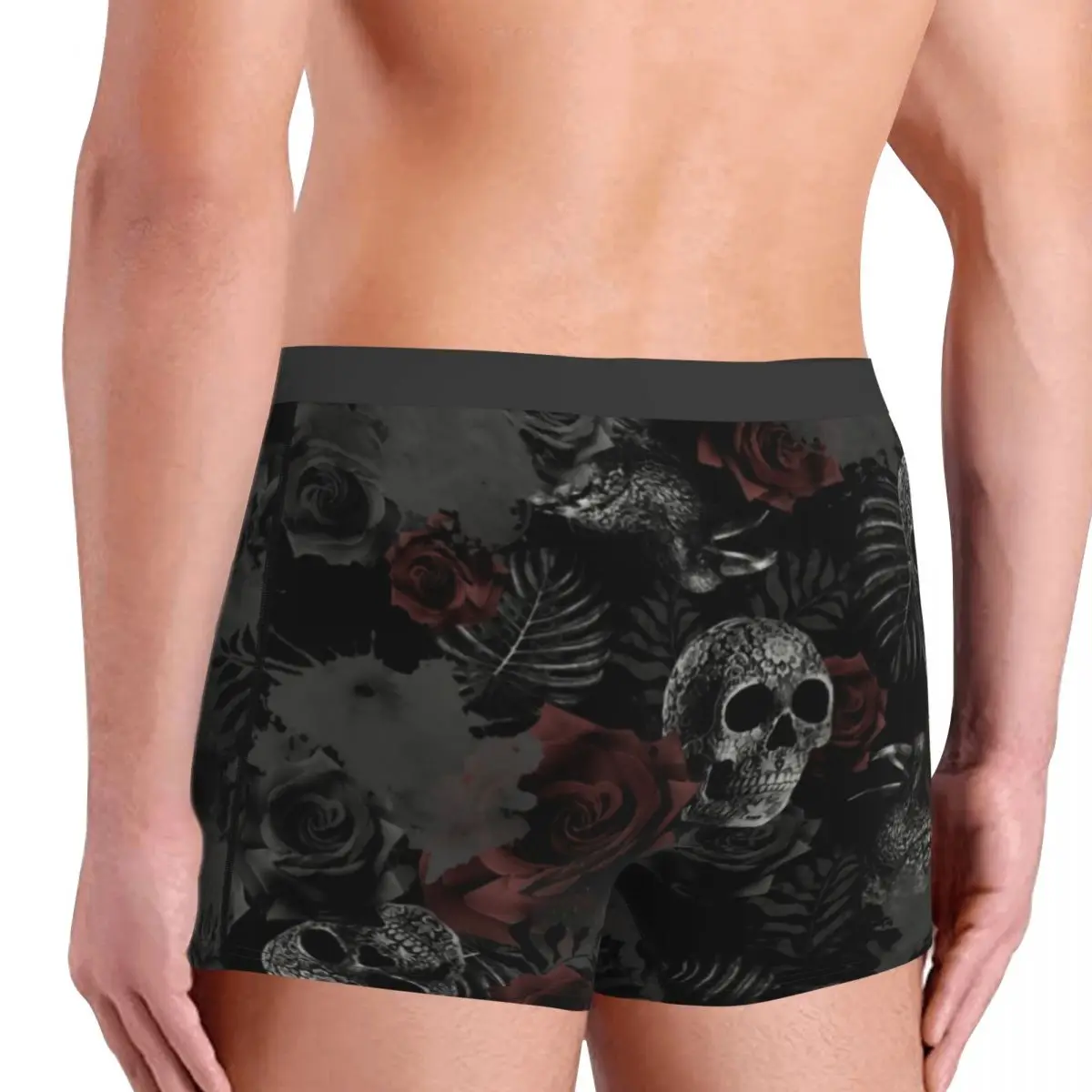 Skull Flowers Underwear Male Sexy Printed Customized Halloween Rose Floral Boxer Briefs Shorts Panties Breathbale Underpants