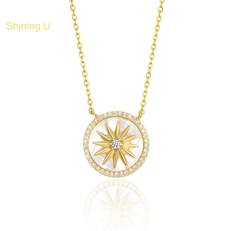 

Shining U S925 Silver Pearl Shell Jewelry Set Necklace 18K Gold Plated Fine Jewelry for Women Gift