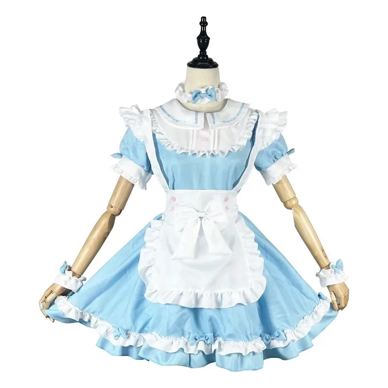 

5XL Halloween COS Alice Maid Costume Big Brother Fake Mother Maid Dress Blue Performance Costume Removable Sleeves Plus Size