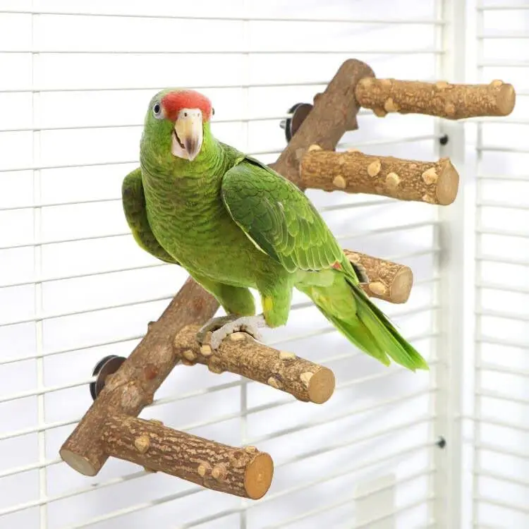 Factory Wholesale Bird Toys Prickly Ash Wood Swing Ladder Rotating Stand Parrot Toys