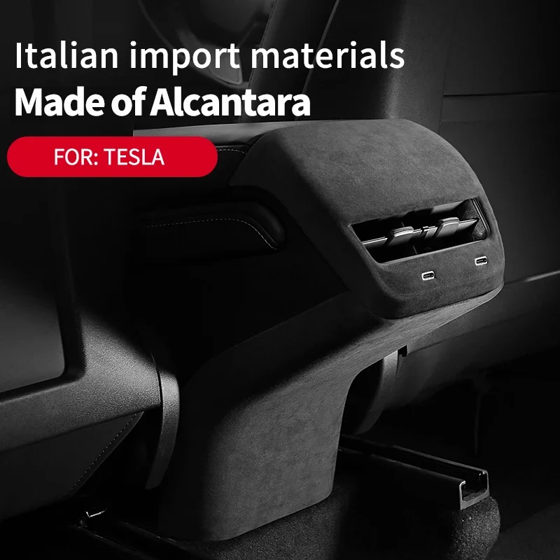 Alcantara Suede Rear Air Vent Anti-Kick Cover Applicable to Tesla Model 3/Y 2019-2021, Rear Outlet Trim Frame