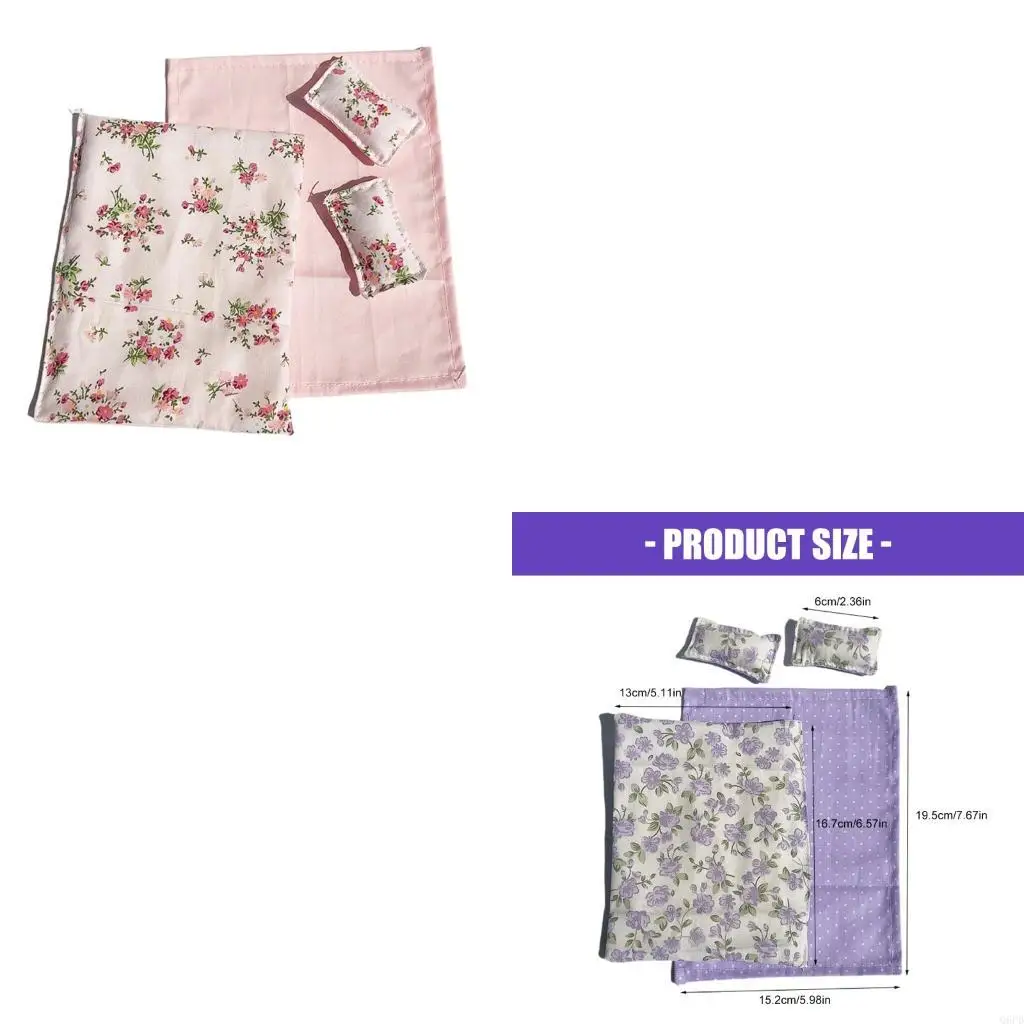 ミニチュア装飾用のシーツ枕キルト付きドールハウス寝室寝具セット