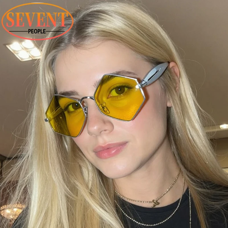 

Fashion Punk Polygon Sunglasses Women 2025 Luxury Brand Trendy Steampunk Hexagon Driving Sun Glasses Vintage Metal Shades UV400