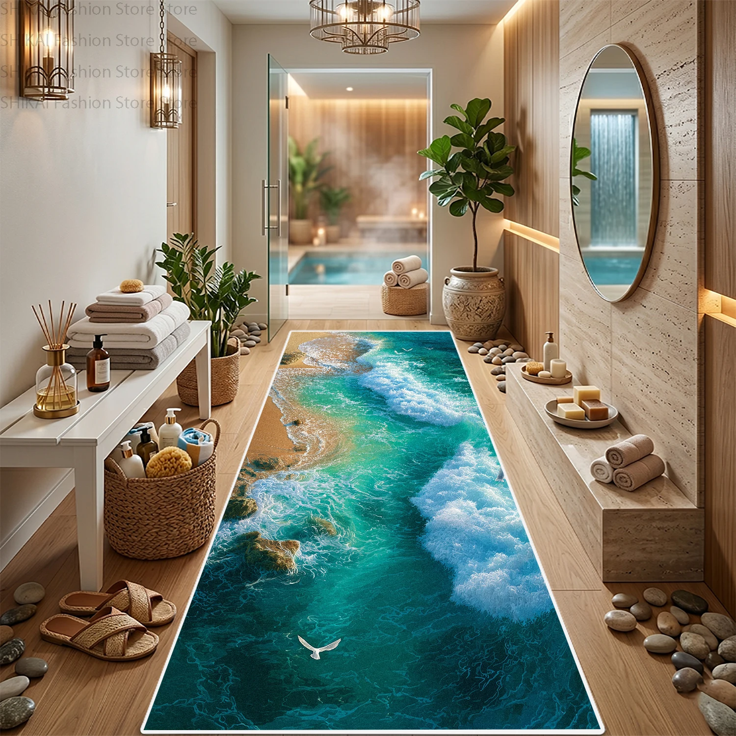 Home Fragrance Ocean Breeze - Tapete Macio com Padrão de Ondas
