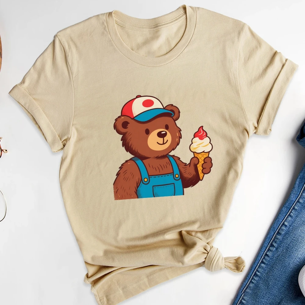 

Cute Cartoon Bear Graphic T-Shirt Vintage Style Tee with Brown Bear in Overalls for Casual Summer Vibes Whimsical Fashion Lovers