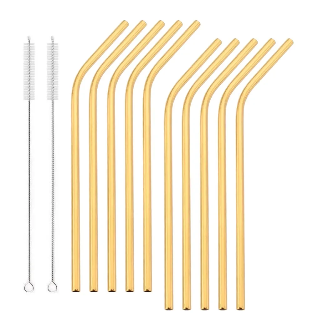 

Gold Reusable Drinking Straws Set Metal Straws 304 Stainless Steel Straws for Milk Coffee Bar Party Accessory Cocktail Straw