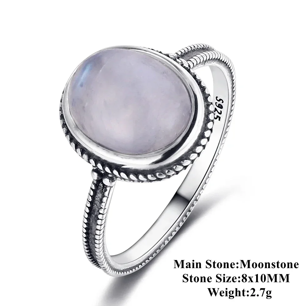 Natural Moonstone Ring 925 Sterling Silver Finger Ring for Women Wedding Party Gift Luxury Simple Fine Jewelry