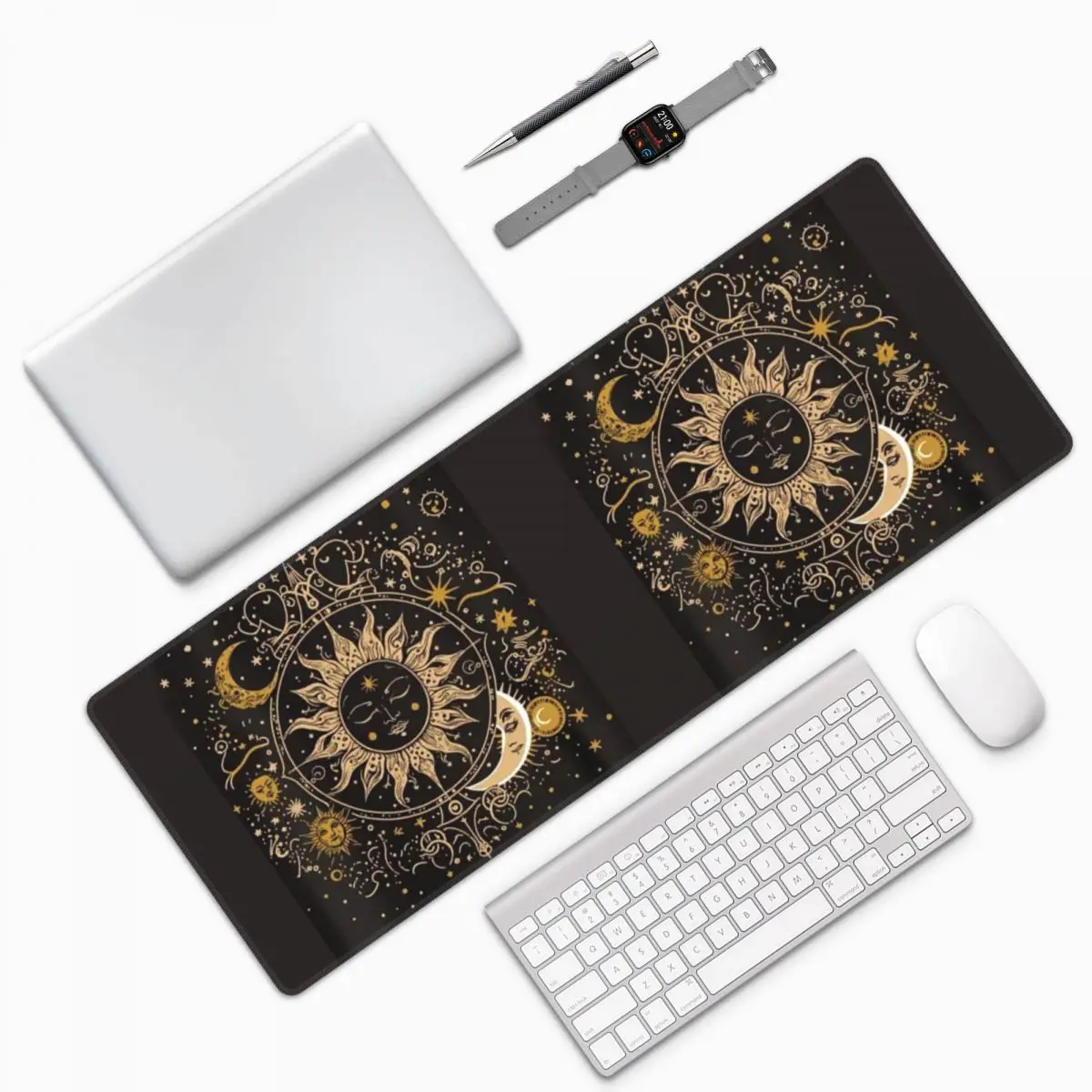 Boho Golden Crescent Moon And Sun Witch Large Mouse Pad Computer Keyboard Mouse Mat Gaming PC Laptop Desk Mat Table Mats