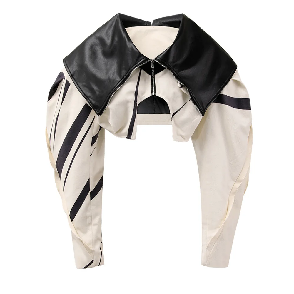 

Spring Women Leather Coat 2025 Spring Autumn Fashion New All Match Color Matching Long Sleeve Zipper Short Ladies PU Jacket