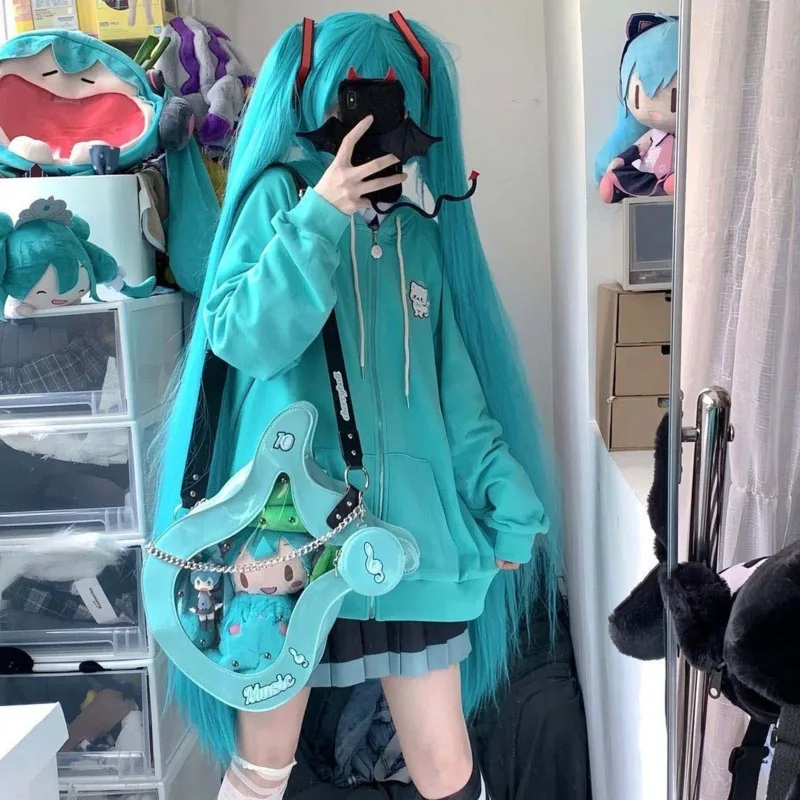 Japanese Anime Kawaii Hooded Coat Girl Cat Ear Harajuku Plush Jacket Zipper Harajuku Y2k Cosplay Hoodies Casual Long Sleeve Coat