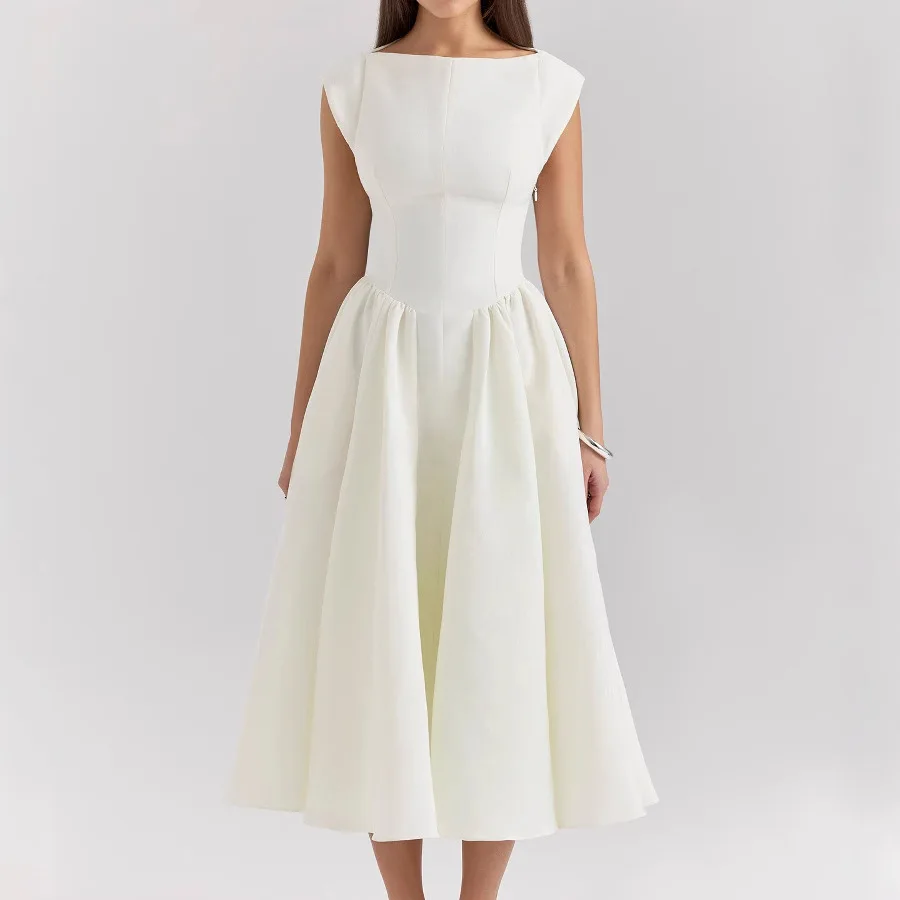 

Spring and Summer Backless Round Neck Sleeveless Vest Skirt Medium and Long Dress Solid Color 2025 Europe and America