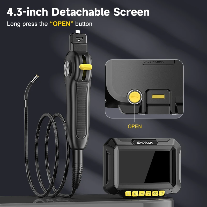 6.2MM 2-Way Articulating Borescope 1080P 4.3'' IPS Screen 2-Way 360° Steering Endoscope Detachable Design 8.5MM for Check Car