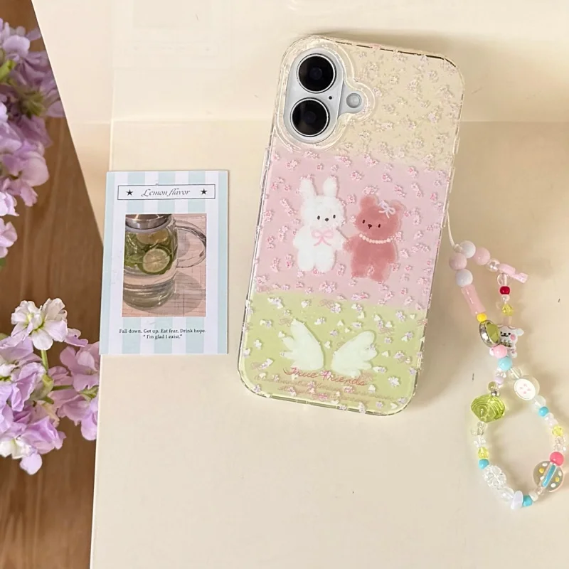 

Korean ins little flower Cute Cartoon Miffy Bear Phone Case for iPhone 14 151 6 17 Pro Max gradient Miffy angel wings Cover