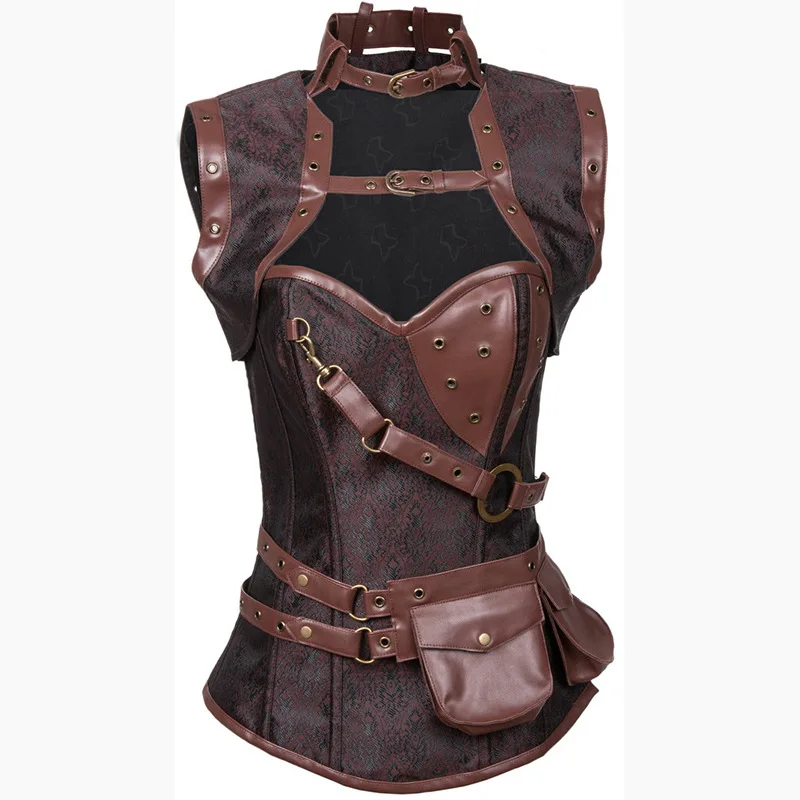 

Corset Steampunk Body Shapewear Women's Gothic Clothes Faux Leather Bustier Vintage Burlesque Goth Punk Corselet Set Plus Size