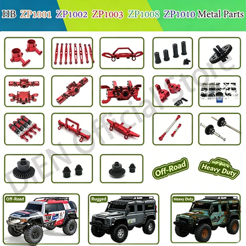 HB ZP1001 ZP1002 ZP1003 ZP1004 RC car spare parts Upgrade Metal front rear bumper Shock absorber steering cup gear pull rod Set1