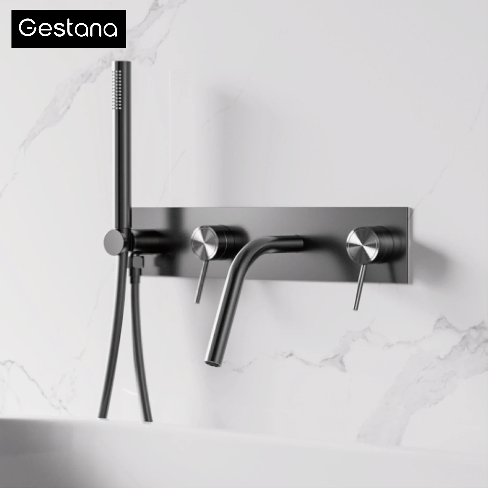 

Luxury Brass Gun Grey Wall-Mounted Bathtub faucet Embedded hidden design dual handle hot & cold water 2-function bathroom Mixer