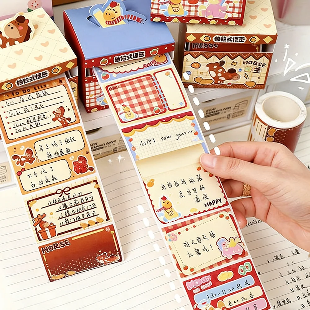 Kawaii Cartoon Sticky Notes Boxed Self-adhesive Memo Pad Cute Cat Puppy Pattern Notepad Office Supplies 128 Stickers/Box Set