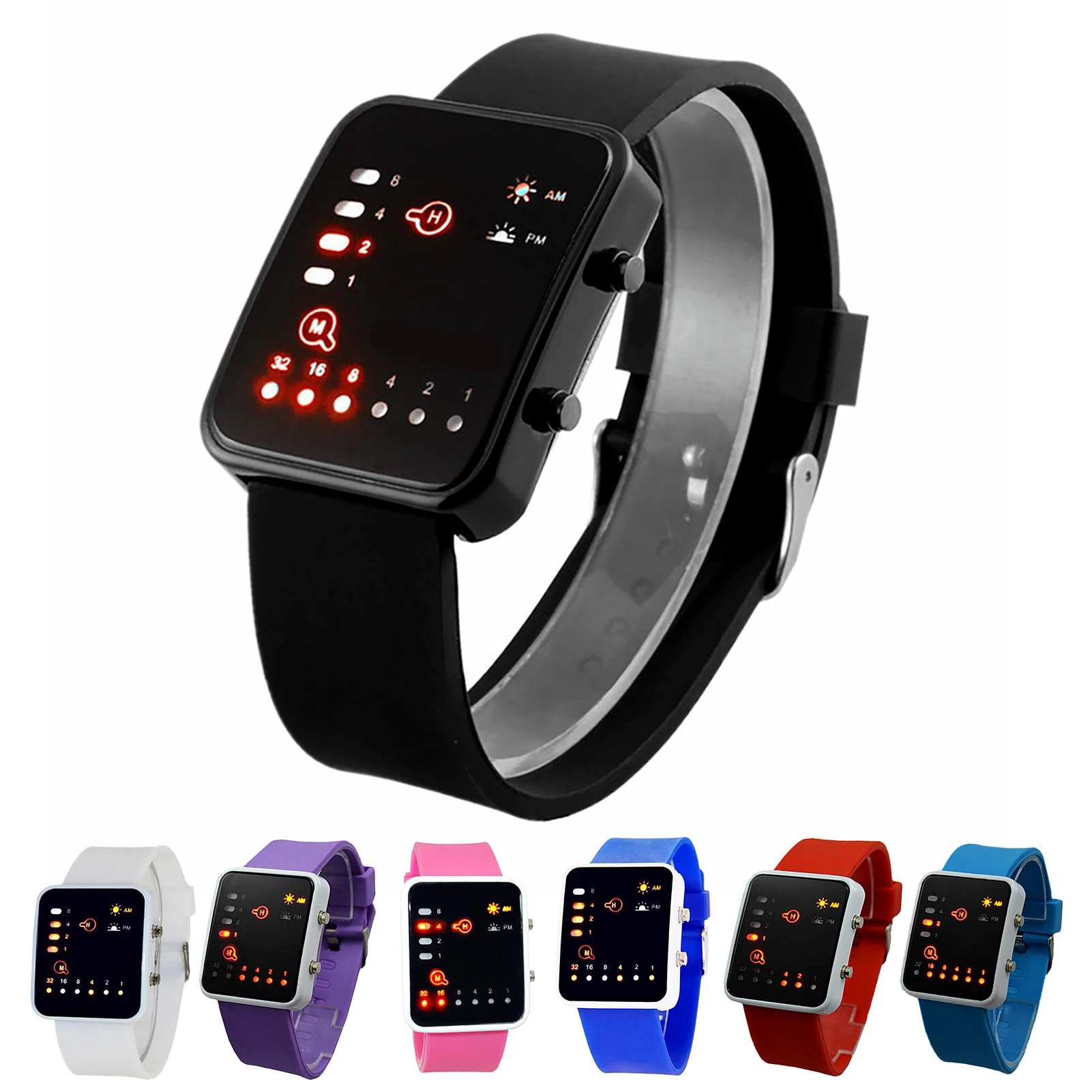 Jam tangan pria Led biner jam tangan elektronik Digital modis Dot Led jam tangan pasangan olahraga modis silikon