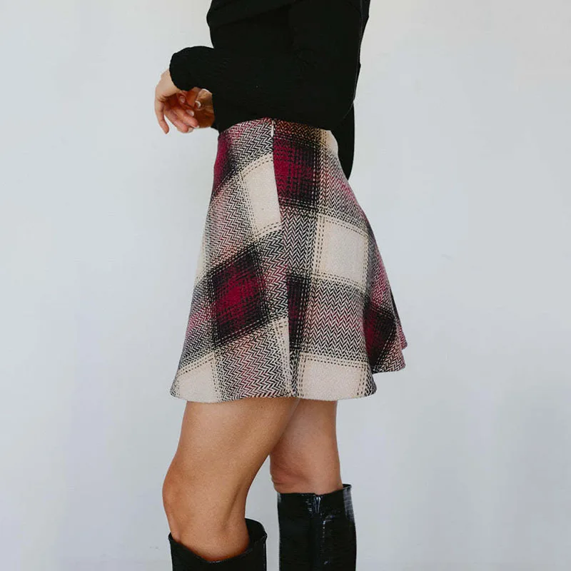 Women Woolen Blend Plaid Mini Skirt Vintage Argyle Pattern Fall Winter A-line Skirts Female Street Y2K High Waist Short Skirts
